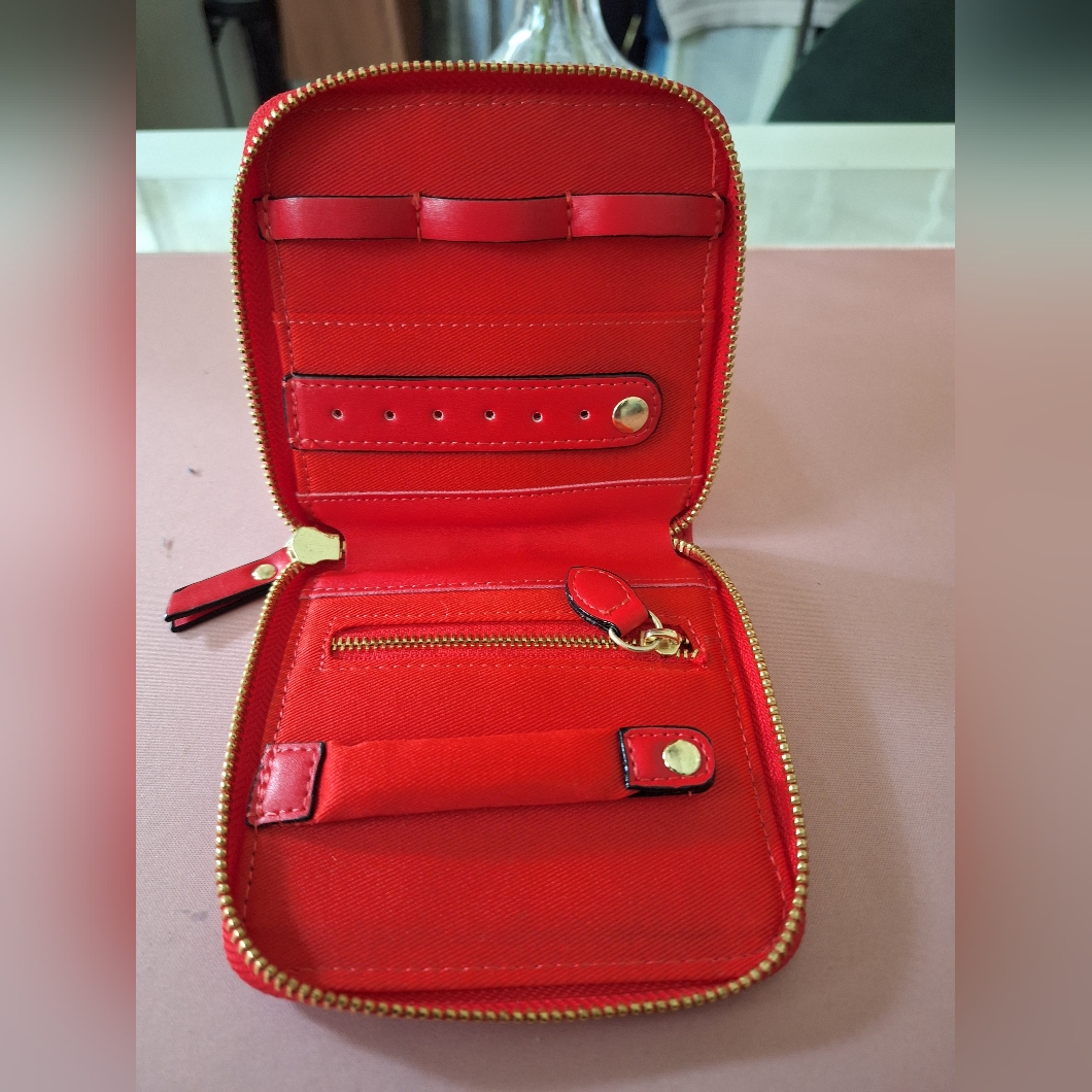 Red Leather Travel Jewelry Case